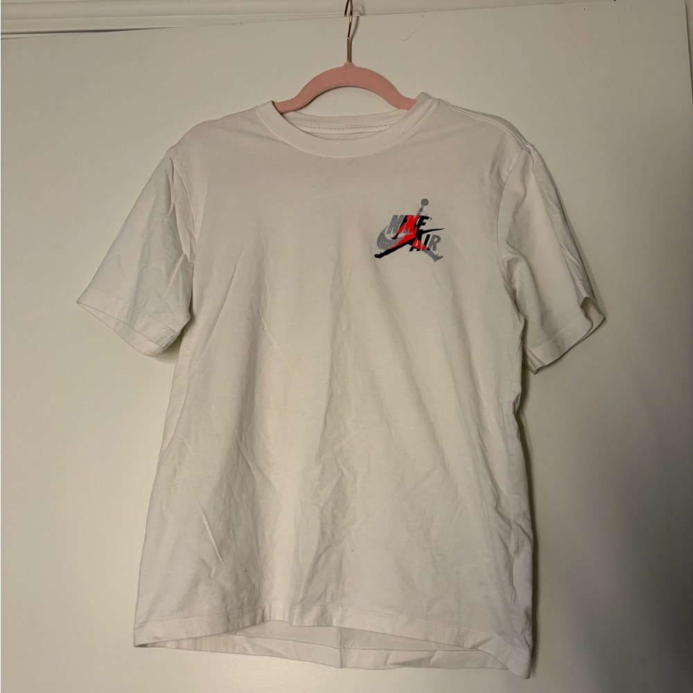 Jordan White Short Sleeve T-Shirt with Red/Black Chest Logo